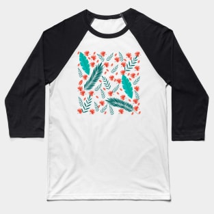 Orange and Green Leafs and Floral Pattern Seamless Design Baseball T-Shirt